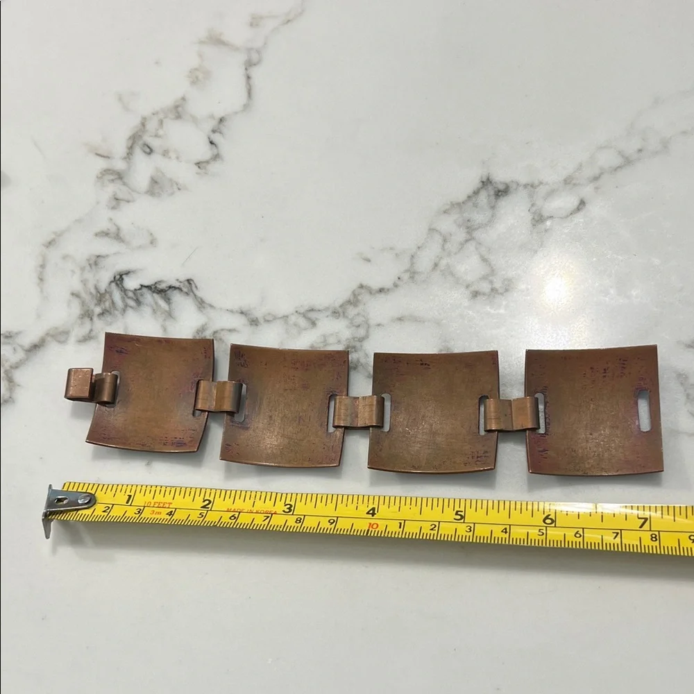 Vintage copper enamel panels squares hand made Blue and Black Artistic Bracelet - Picture 5 of 6